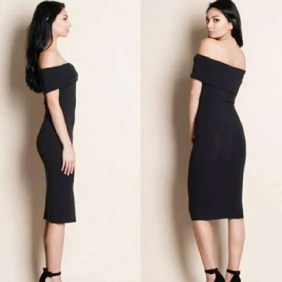 NWOT Black‎ fitted off the shoulder bodycon dress - Picture 2 of 5